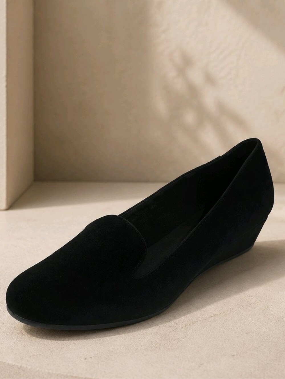EASY SPIRIT Black Suede Wedge Low Heel Loafer